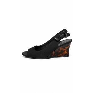 Vintage Stuart Weitzman Black Peep Toe Slingback Wedges Tortoise Resin Heels